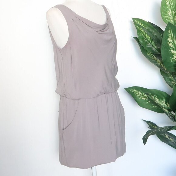 Theory Jaylyn Gray Draped Cowl Neck Asymmetric Strap Pocket Tank Mini Dress 4 - Picture 6 of 11